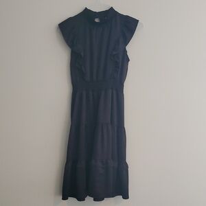 Monteau Black Midi Dress with Ruffle Accents